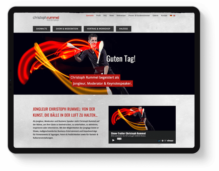 Responsive Webdesign für einen selbständigen Jongleur aus Köln