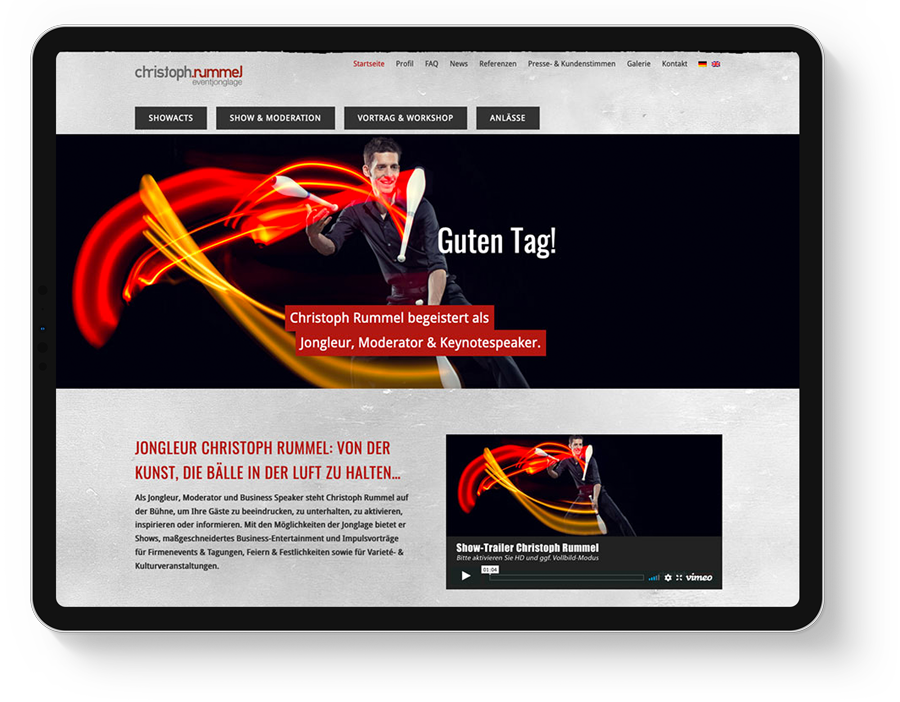 Responsive Webdesign für einen selbständigen Jongleur aus Köln